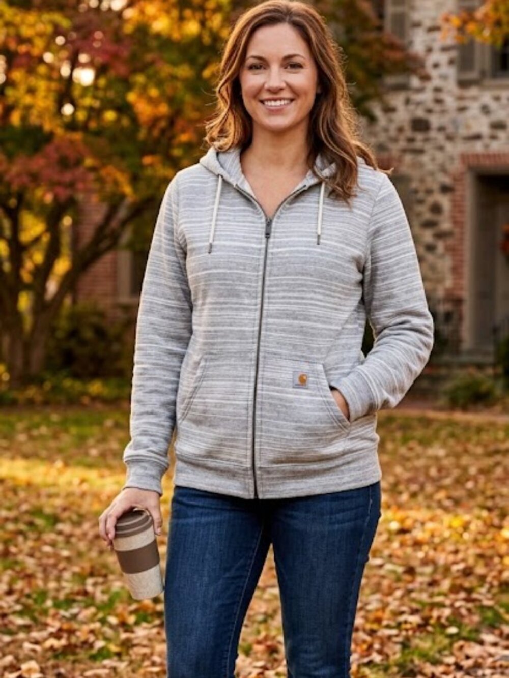 Carhartt Womens Clarksburg Sherpa Lined Full Zip Hoodie Gray Stripe Size L 12-14